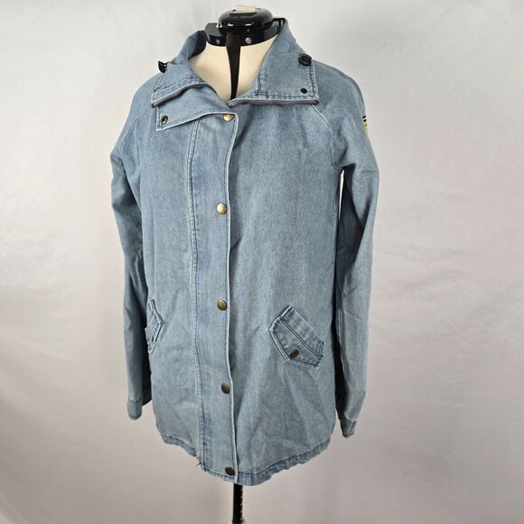 Zaful Forever Young Denim Jacket Women's XXL Lt Blue Zip Snap Patch Collar NWT - Picture 10 of 16